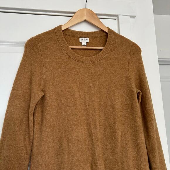 J. Crew Wool Knit Sweater Dress Long Sleeve Women’s Small Camel Midi Cozy Soft - Picture 3 of 8